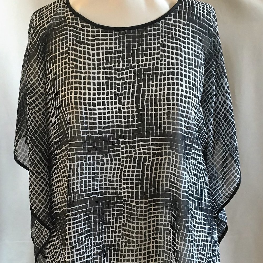 2 Chic Poncho, Black and White Sheer, One Size Fits All